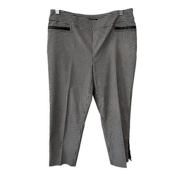 Renuar Pants Size 12 Flat Front Tapered Leg Gingham Check Black White Academia - Picture 1 of 7